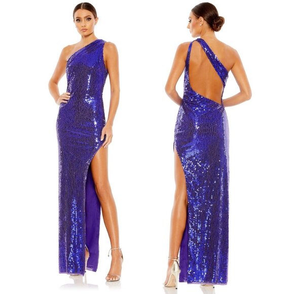 New Mac Duggal Size 2 Purple 10905 Sequin One Shoulder Gown Dress Prom Formal